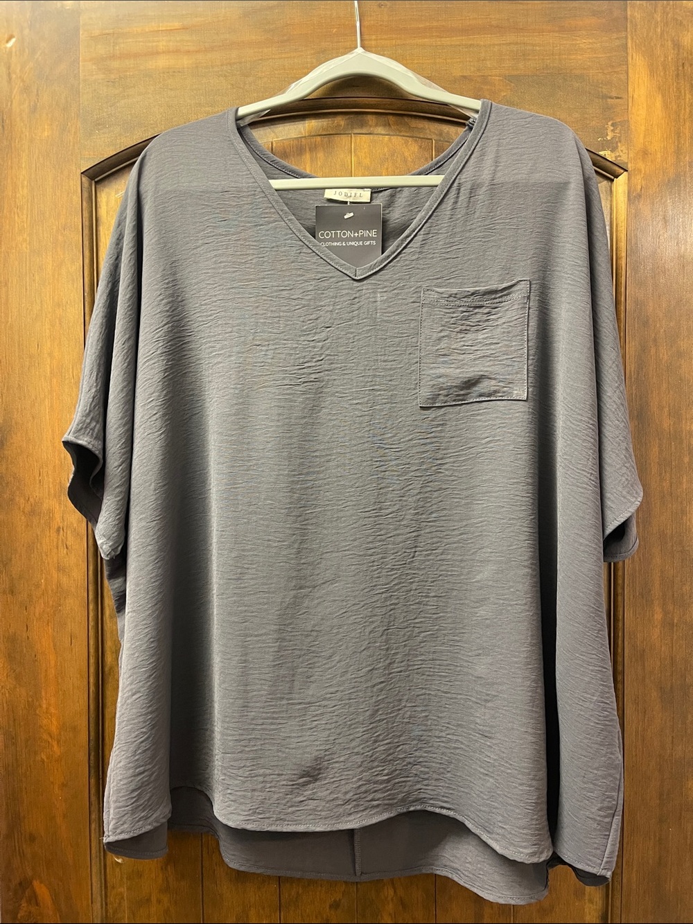 JODIFL Charcoal Gray V-Neck Top